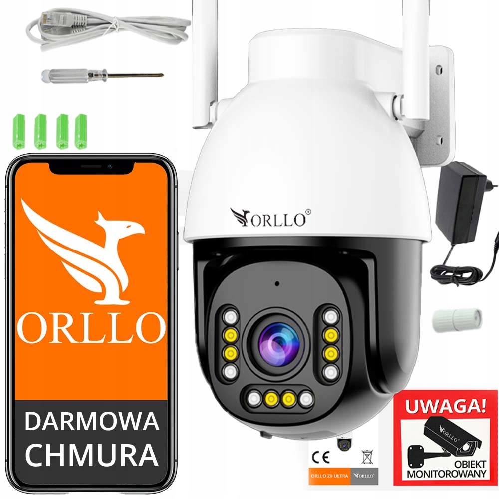 Kamera WiFi IP ORLLO Z9 ULTRA Zewn Obrót 4MP Zoom x10 2.7K+zasilacz+