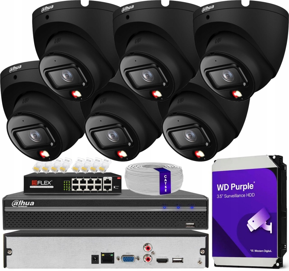 Zestaw monitoringu dom kamera IP 6x IPC-HDW1639T-A-IL-BLACK 6MPx IR30 audio