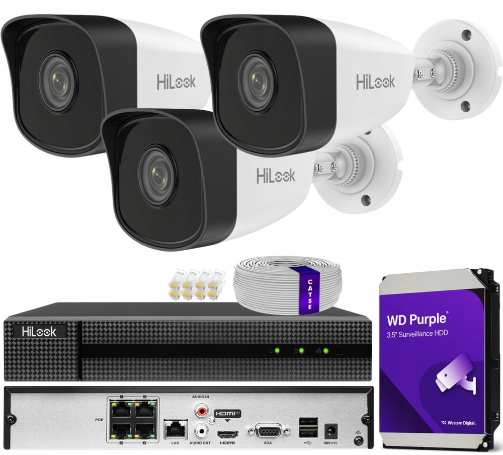 Zestaw monitoringu dom kamera IP 3x IPC-B150H BLACK 5MPx PoE IR 30 m