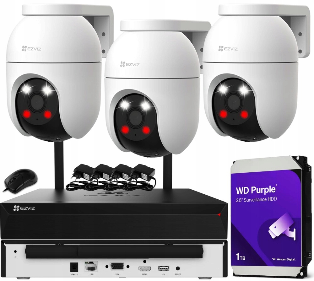 Zestaw monitoringu dom IP kamera obrotowa WiFi 3x C8c 3K 5MPx IR 30 m audio