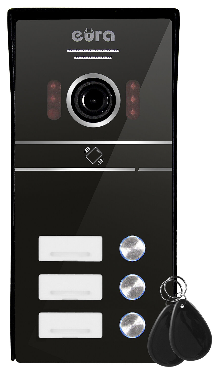 Kaseta zewnętrzna wideodomofonu EURA VDA-63C5 - trójrodzinna, czarna, kamera 1080p., czytnik RFID