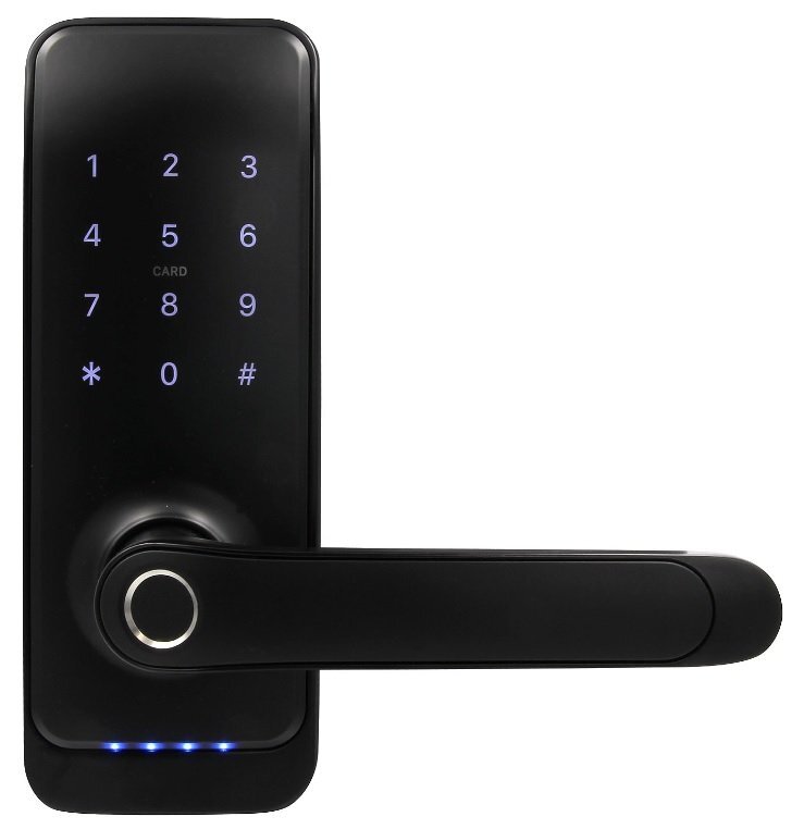 Klamka z kontrolerem dostępu EURA ELH-01H4 - czarna, szyfrator, czytnik Mifare 13,56 MHz, czytnik biometryczny, IP55, App TTLock/ TTHotel