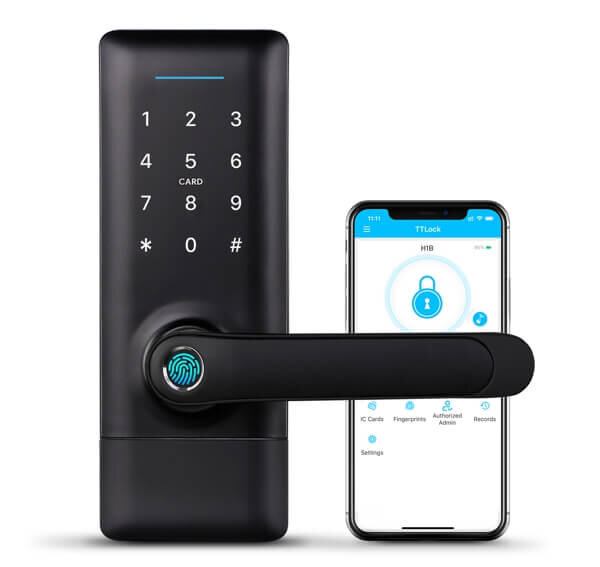 Klamka z kontrolerem dostępu EURA ELH-01H4 - czarna, szyfrator, czytnik Mifare 13,56 MHz, czytnik biometryczny, IP55, App TTLock/ TTHotel - obrazek 4