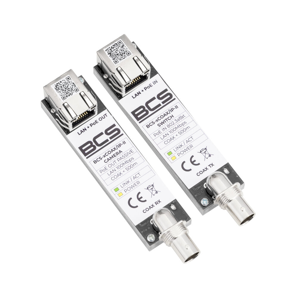 Zestaw do transmisji LAN + PoE po koncentryku 100Mbps do 500m BCS-xCOAX/IP-II