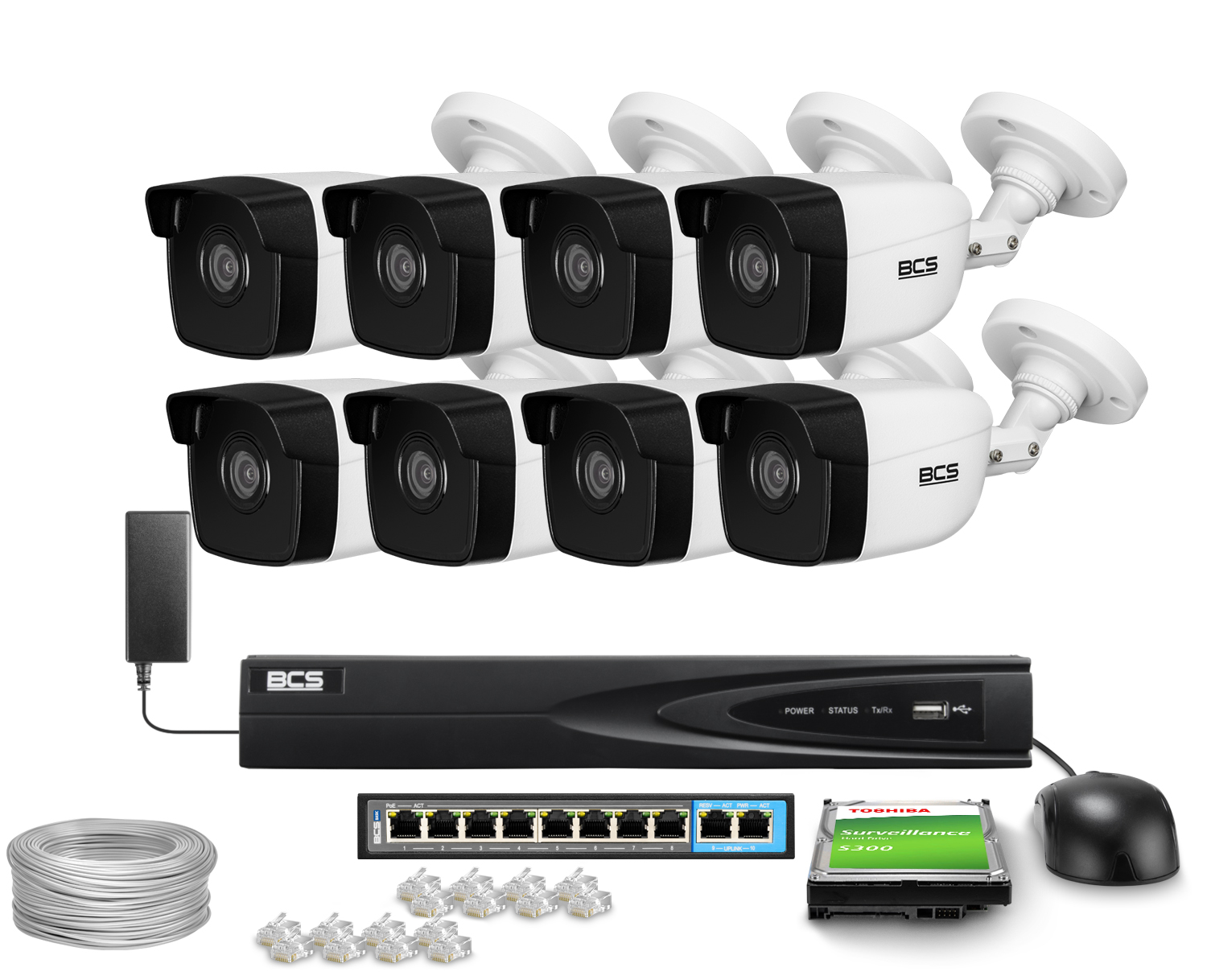 BCS View Zestaw monitoringu 8x kamera BCS-V-TIP14FWR3 4Mpx IR 30m, Funkcje inteligentne