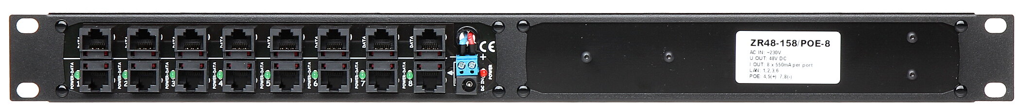 Patch panel 8-portowy z zasilaczem ZR48-158/POE-8