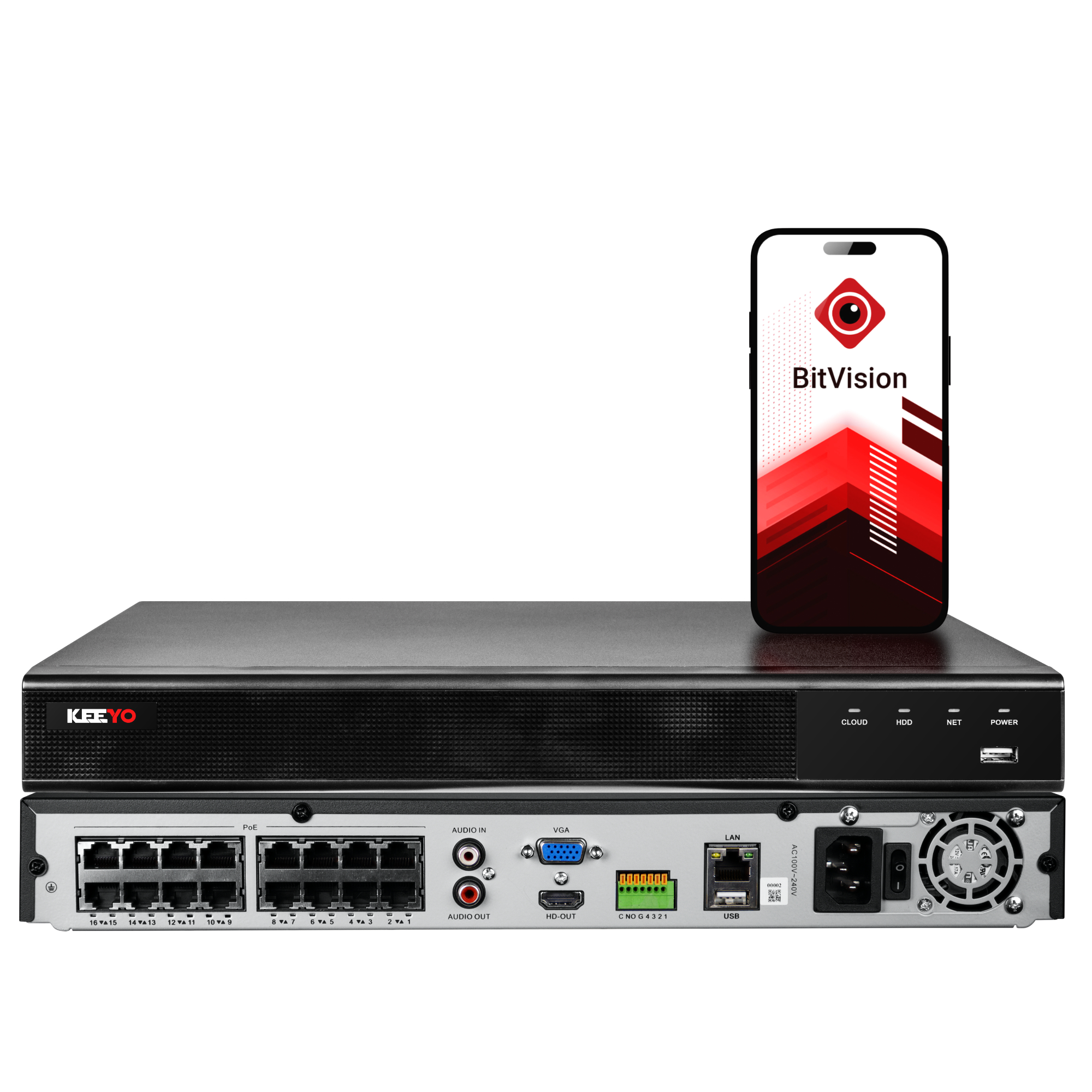 Rejestrator sieciowy KEEYO LV-V-NVR-16CH-16P-K2 16 kanałowy 16x PoE 2x SATA
