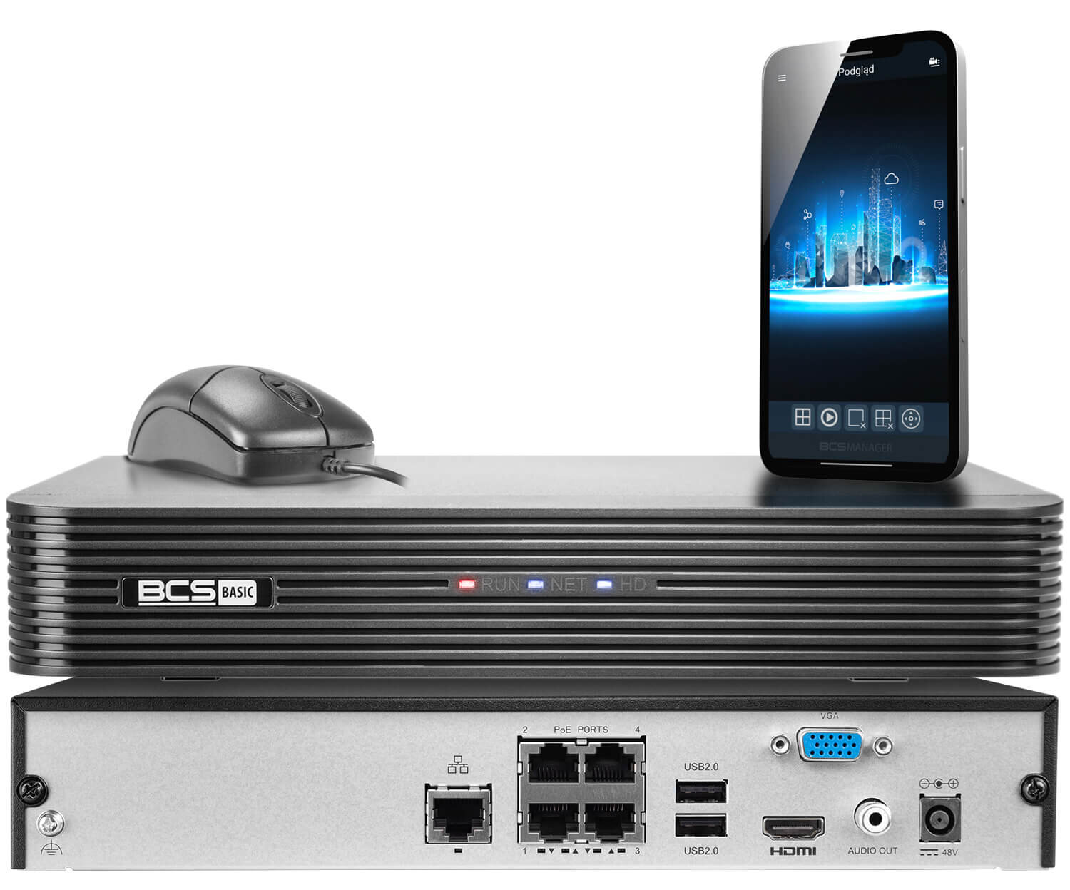 Sieciowy rejestrator 4 kanałowy BCS-B-NVR0401-4P(2.0) do 8Mpx wbudowany switch POE