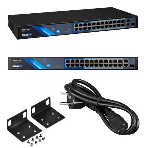 Switch 24 portowy PoE 100Mbps, 2xRJ45 Gigabit Upli...