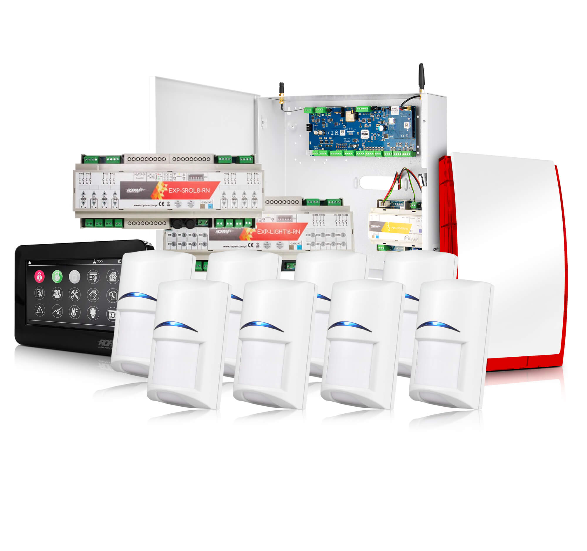 System alarmowy Ropam NeoGSM-IP-64, Czarny, 8x Czujka Sterowanie roletami, oświetleniem, powiadamianie GSM, Wifi