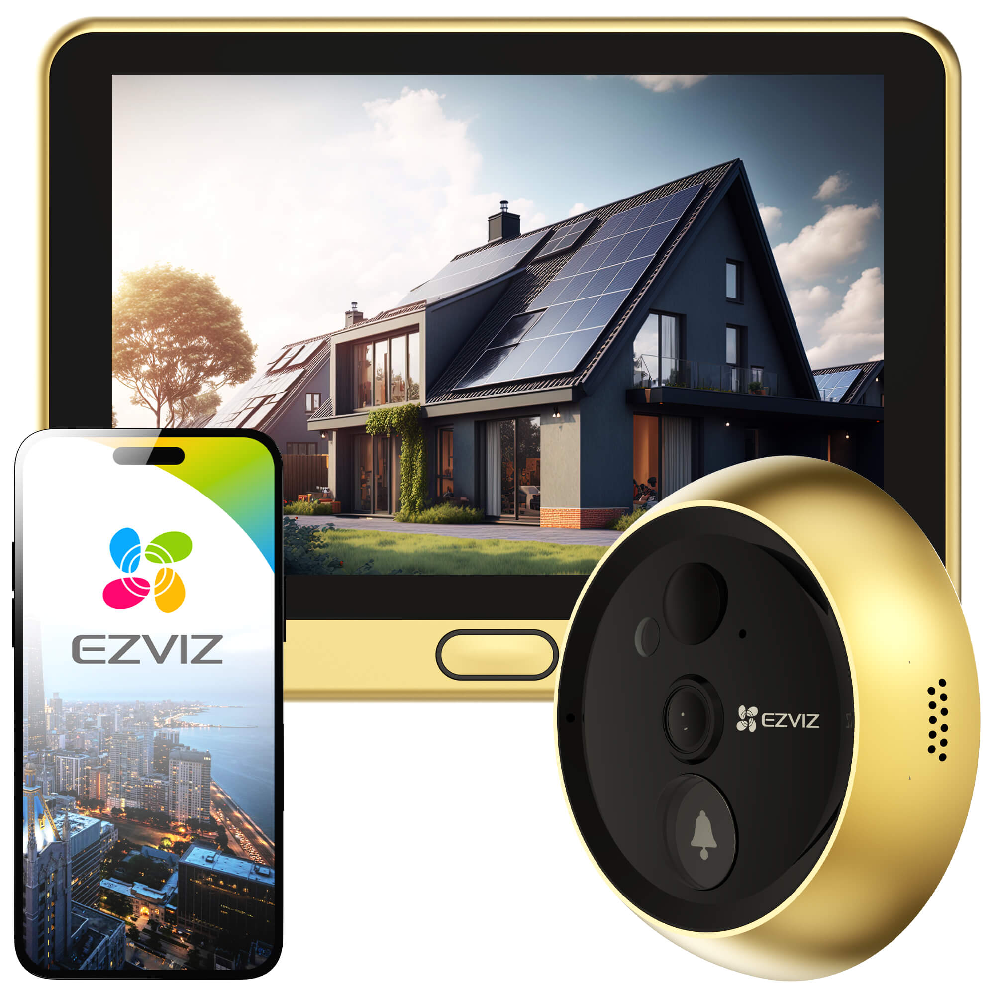 Wizjer elektroniczny do drzwi EZVIZ CS-DP2C Gold z kamerą na podczerwień i czujką PIR