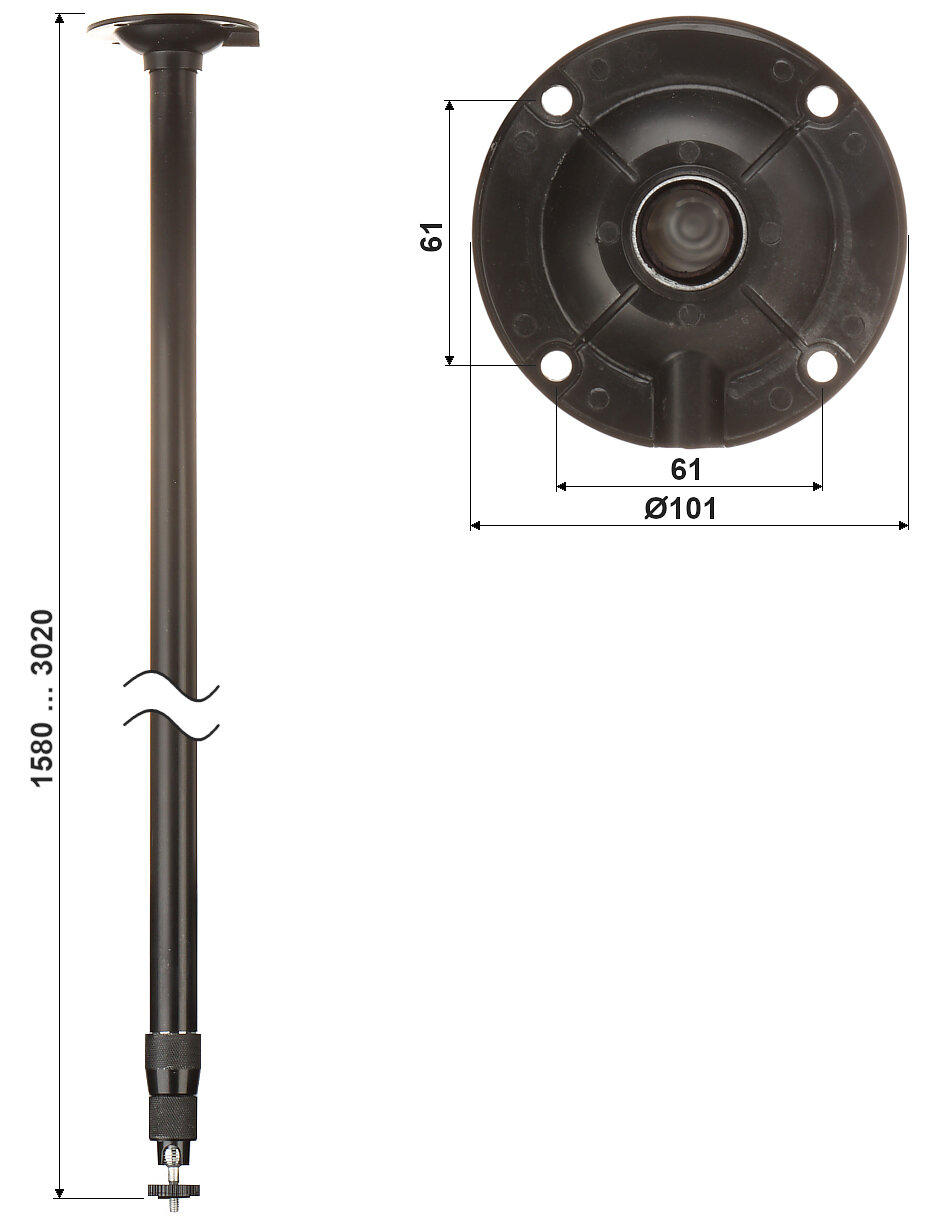 Teleskopowy uchwyt sufitowy kamery BR-150X300-B - obrazek 3