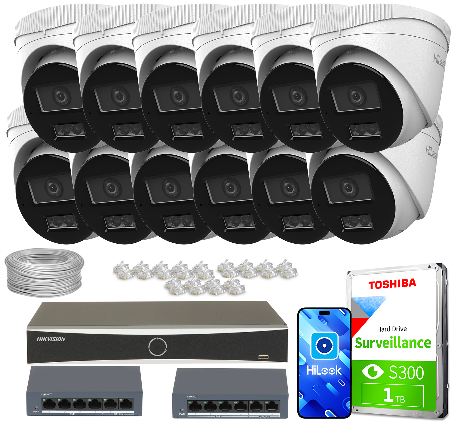 Zestaw do monitoringu 12x IPCAM-T2-30DL FullHD Dual-Light 30m HiLook by Hikvision