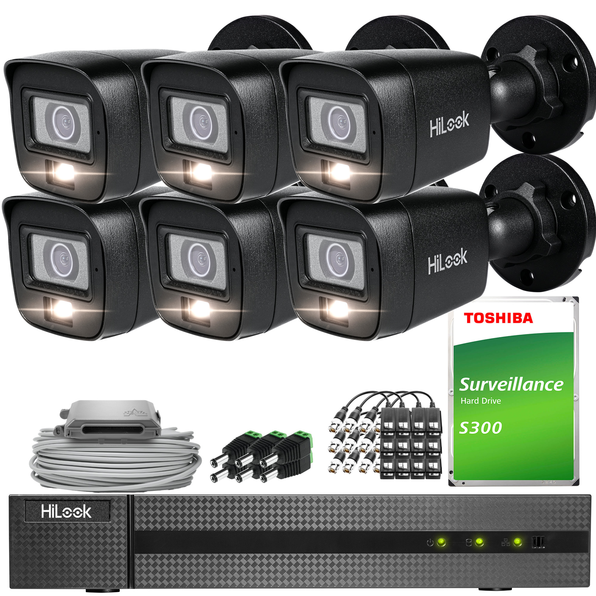 Zestaw do monitoringu 4w1 HiLook by Hikvision 6x TVI-B8M-20DL Black 8Mpx Smart Hybrid Light 30m