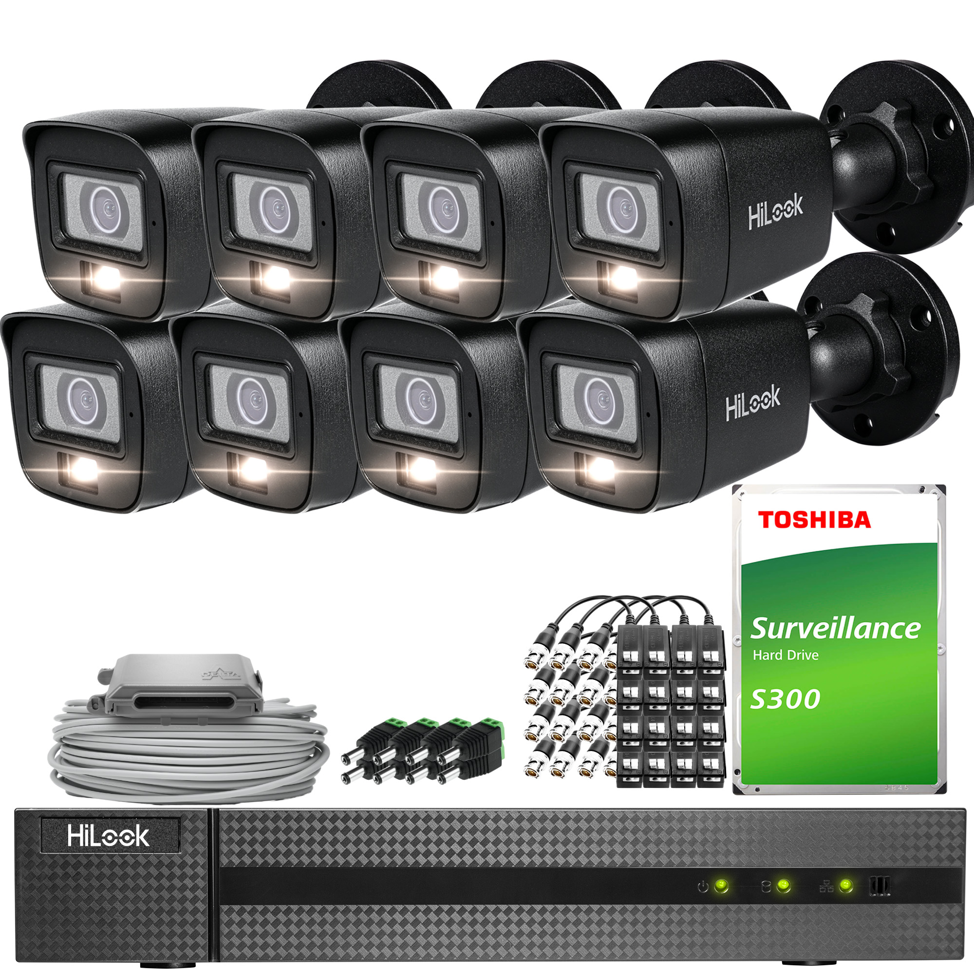 Zestaw do monitoringu 4w1 HiLook by Hikvision 8x TVI-B8M-20DL Black 8Mpx Smart Hybrid Light 30m