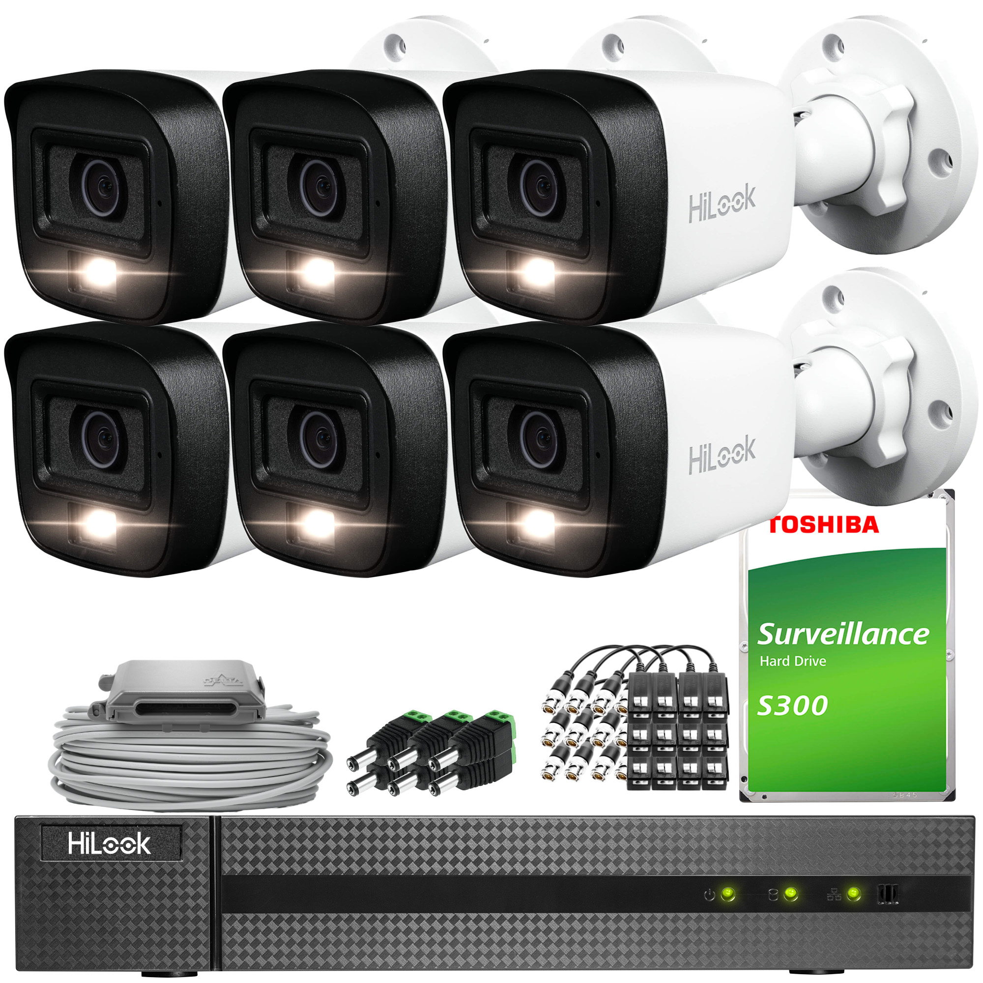 Zestaw do monitoringu 4w1 HiLook by Hikvision 6x TVI-B8M-20DL 8Mpx Smart Hybrid Light 30m