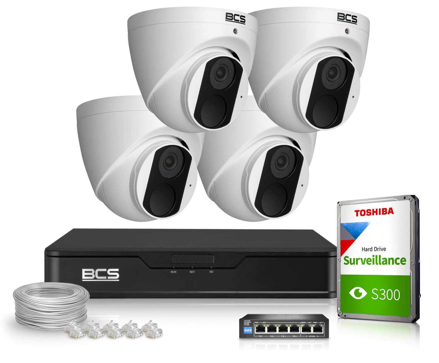 Zestaw do monitoringu 4x BCS-P-EIP14FSR3 4Mpx 4Mpx, IR 30m