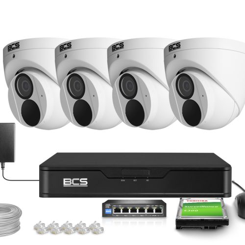 Zestaw do monitoringu 4x BCS-P-EIP28FWR3-AI2 8Mpx,...