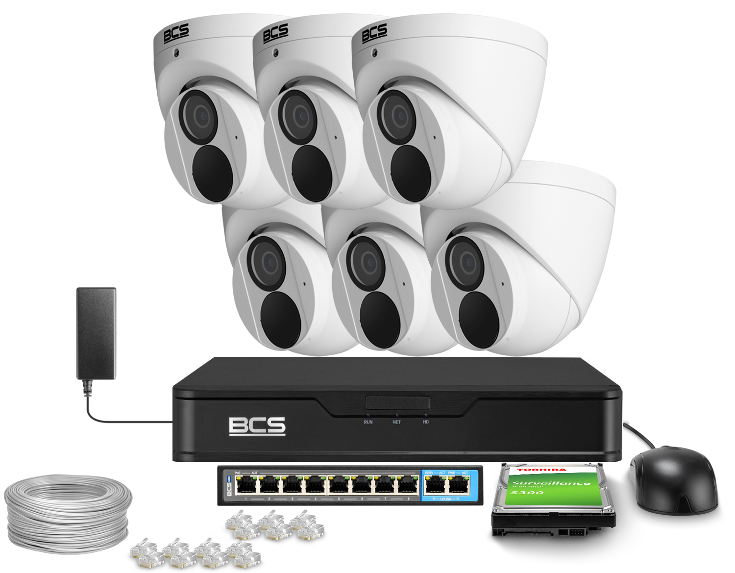 Zestaw do monitoringu 6x BCS-P-EIP28FWR3-AI2 8Mpx, IR 30m, WDR 120dB, Audio, Funkcje inteligentne