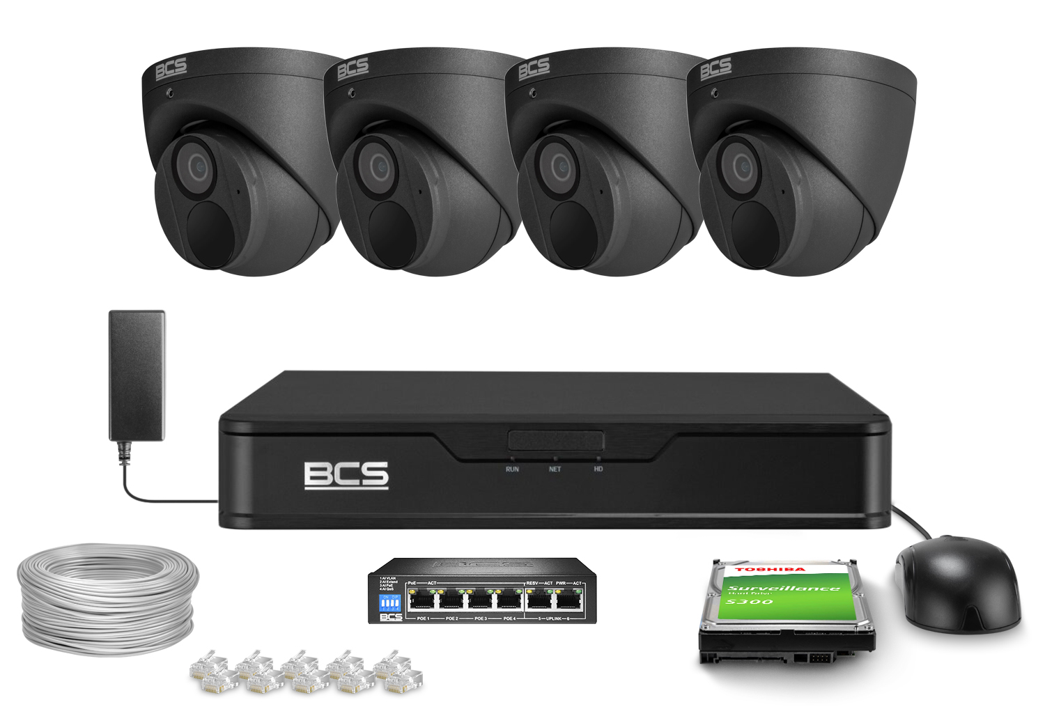 Zestaw do monitoringu 4x BCS-P-EIP28FWR3-AI2-G 8Mpx IR 30m WDR Funkcje inteligentne