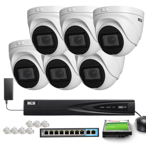 Zestaw do monitoringu 6x BCS-V-EIP45VSR3, 5Mpx, IR...