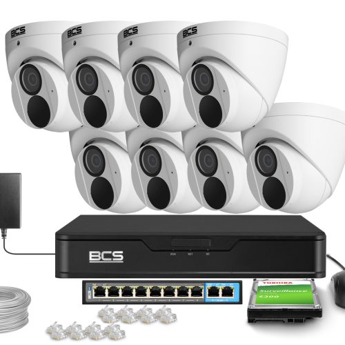 Zestaw do monitoringu 8x BCS-P-EIP28FWR3-AI2 8Mpx,...