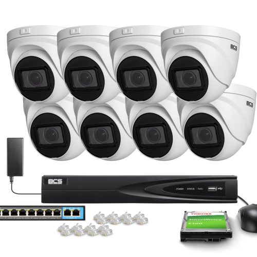 Zestaw do monitoringu 8x BCS-V-EIP45VSR3, 5Mpx, IR...