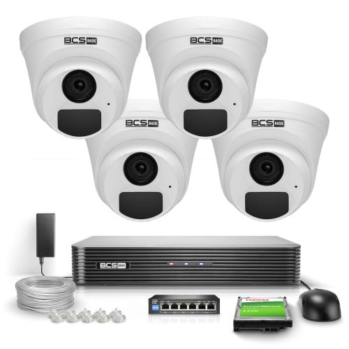 Zestaw do monitoringu IP PoE 5Mpx 2K BCS Basic 4x ...