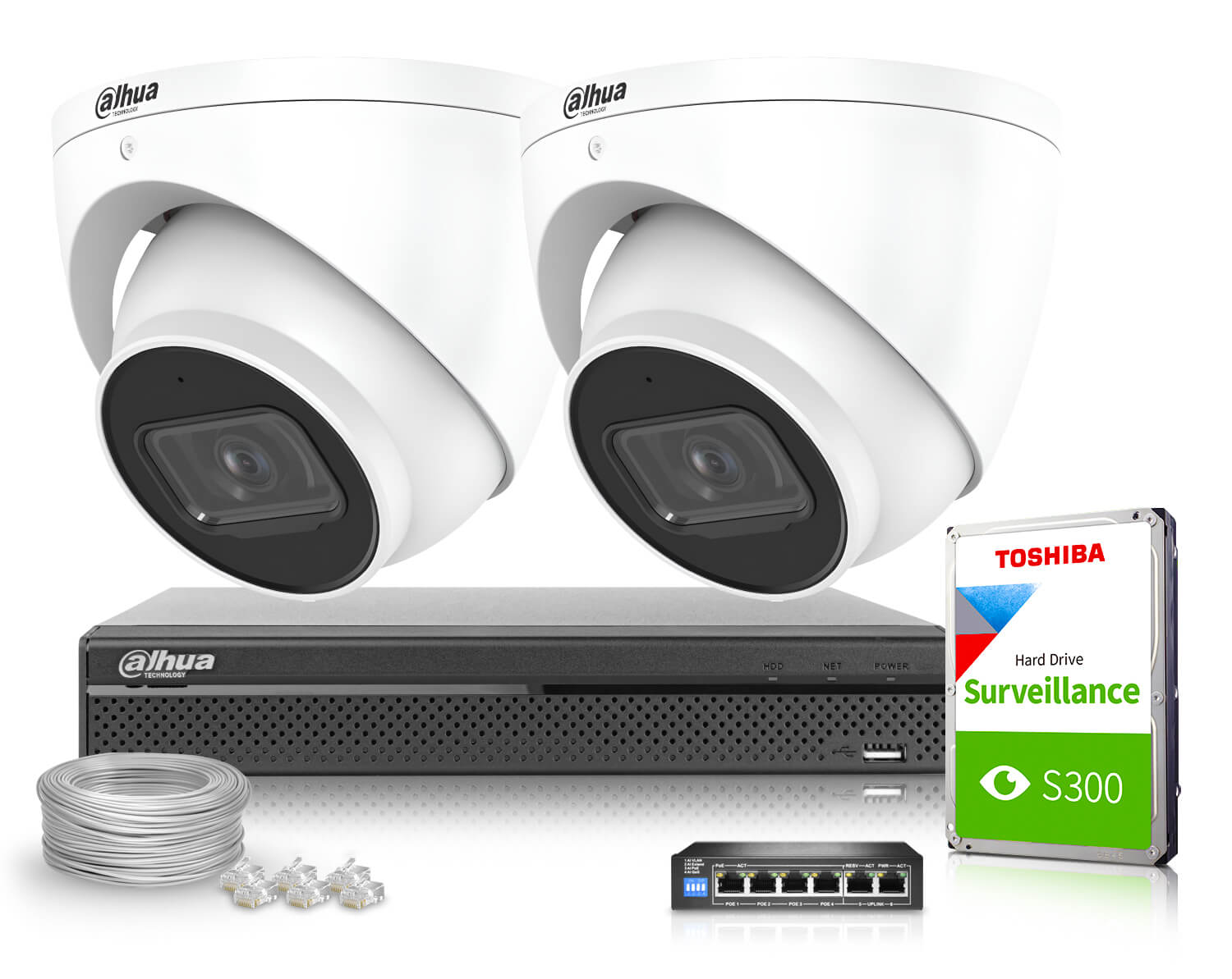 Zestaw do monitoringu IP Dahua 2x IPC-HDW3541EM-S-0280B-S2 5Mpx IR 50m AFSA AI SSA SMD 4.0 Quick Pick Analiza IVS