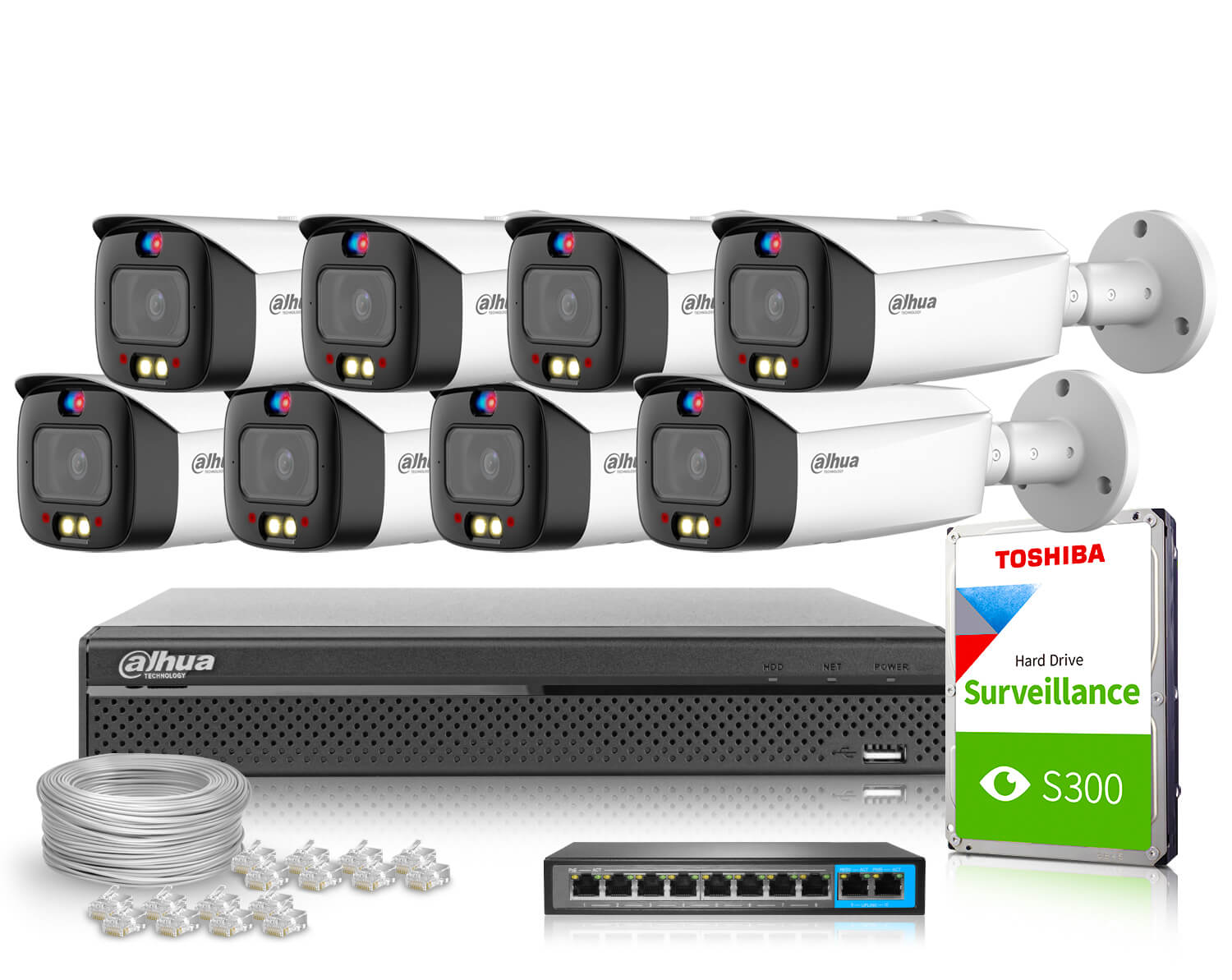 Zestaw do monitoringu IP Dahua 8x IPC-HFW3549T1-AS-PV-0280B-S4 5Mpx AI H.265+ SMD 4.0 AI SSA Full Color TiOC