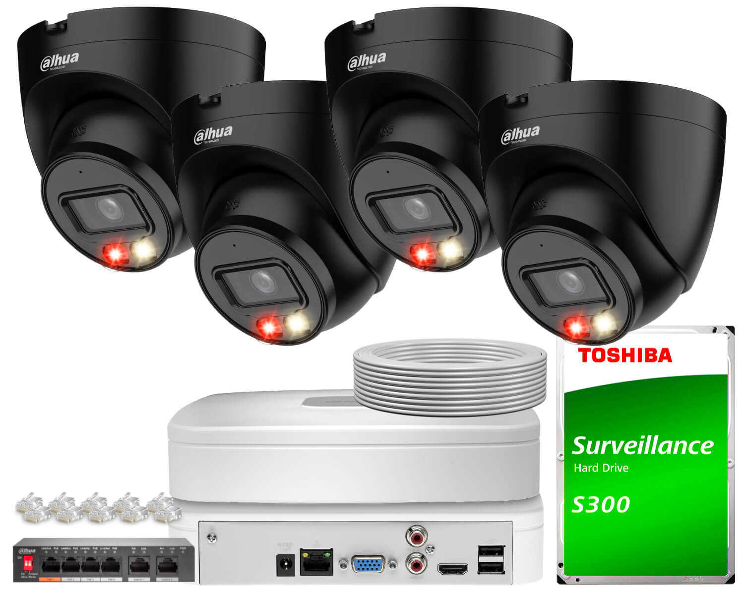 Zestaw do monitoringu IP Dahua 4x IPC-HDW1439V-A-IL-0280B Black 3.7Mpx