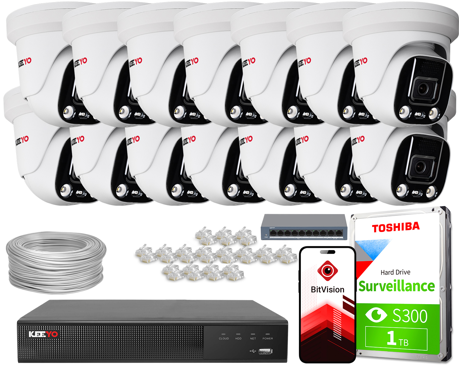 Zestaw do monitoringu IP KEEYO 14x LV-V-IP5M25DF-ADC 5Mpx, aktywne odstraszanie, podwójne oświetlenie