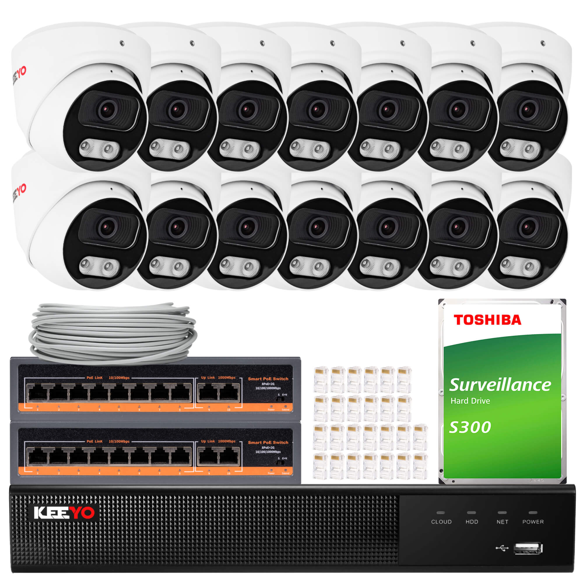 Zestaw do monitoringu IP KEEYO 12x LV-V-IP5M25DF-B-II 5Mpx, IR 25m, Audio, AI, Sony Starvis