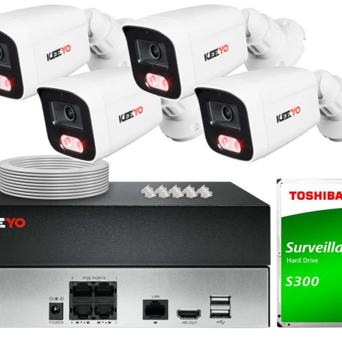 Zestaw do monitoringu KEEYO 4x LV-V-IP8M25TF-E, 4K...