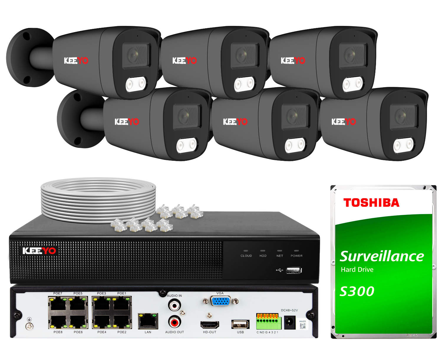 Zestaw do monitoringu KEEYO 6x LV-V-IP8M25TF-DL-G 8Mpx, hybrydowe doświetlenie IR/LED