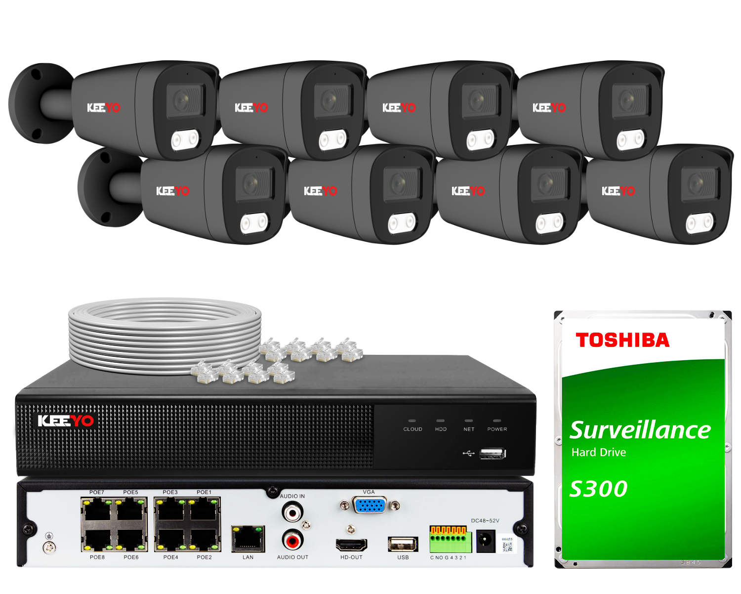 Zestaw do monitoringu KEEYO 8x LV-V-IP8M25TF-DL-G 8Mpx, hybrydowe doświetlenie IR/LED