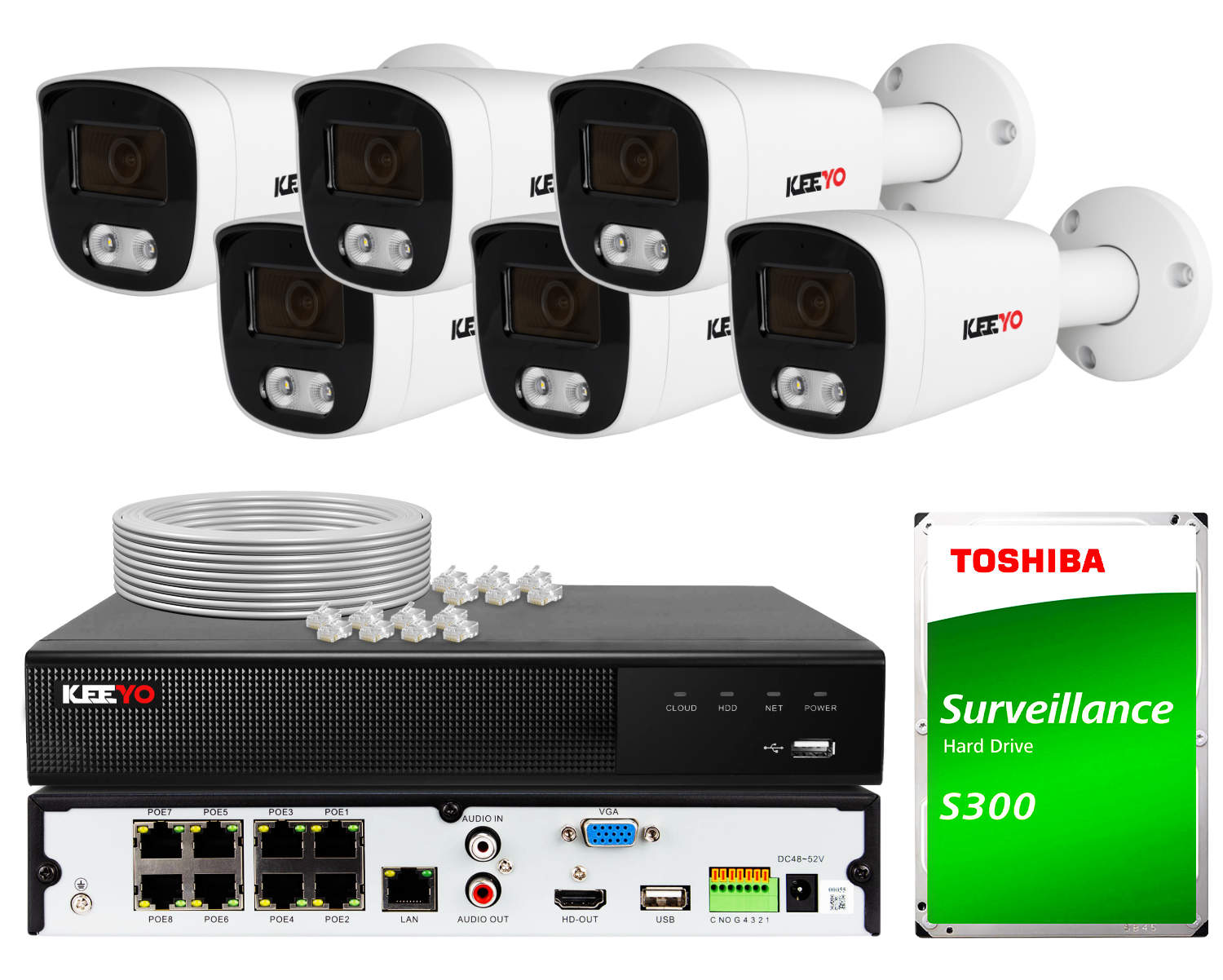 Zestaw do monitoringu KEEYO 6x LV-V-IP5M25TF-DL 5Mpx, hybrydowe doświetlenie IR/LED