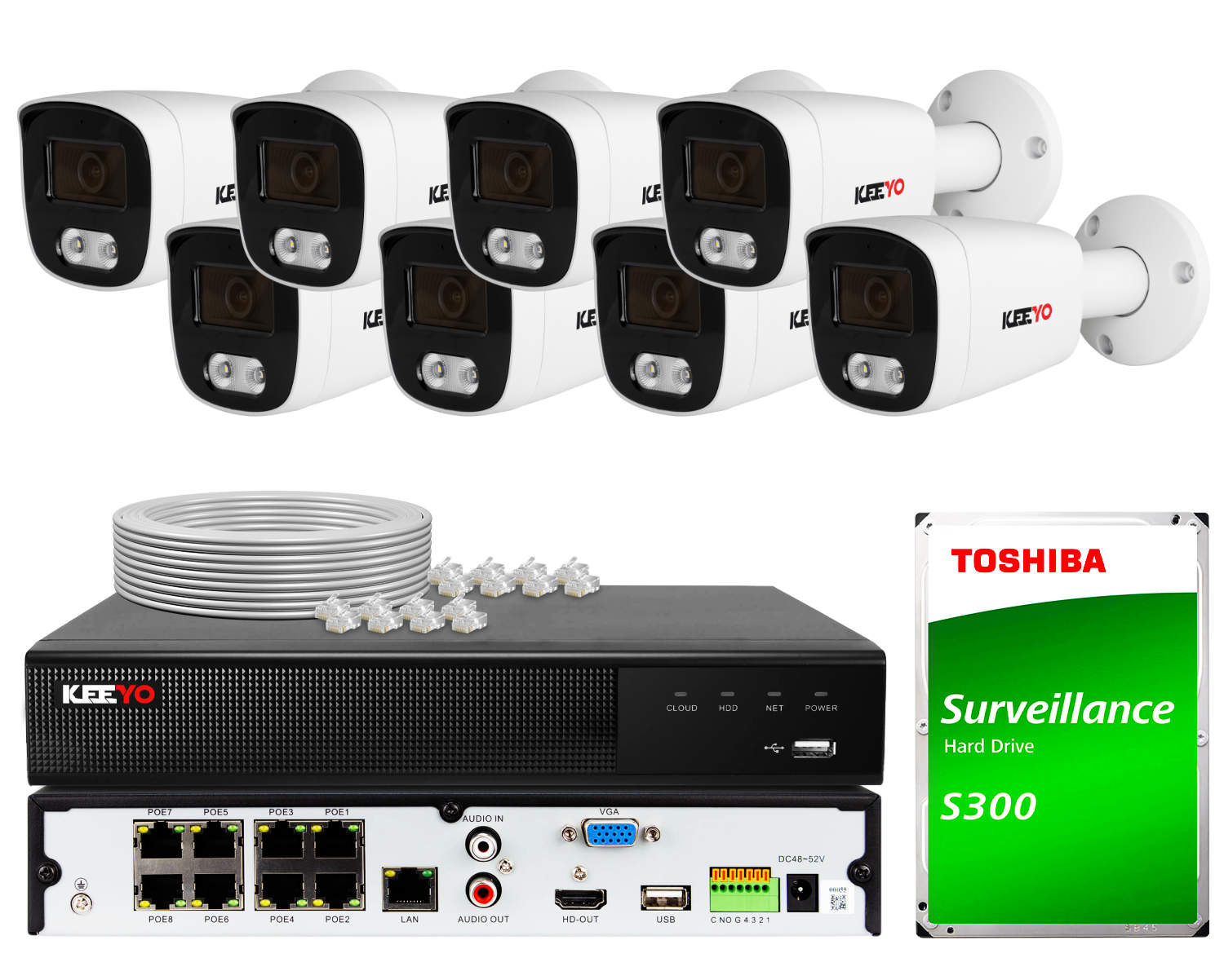 Zestaw do monitoringu KEEYO 8x LV-V-IP5M25TF-DL 5Mpx, hybrydowe doświetlenie IR/LED