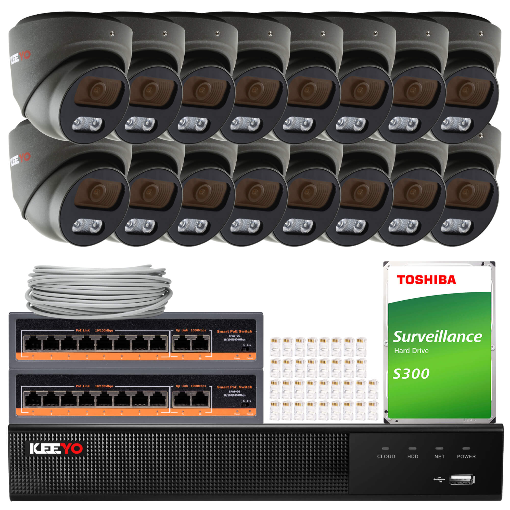 Zestaw do monitoringu KEEYO 16x LV-V-IP5M25DF-DL-G 5Mpx, hybrydowe doświetlenie IR/LED