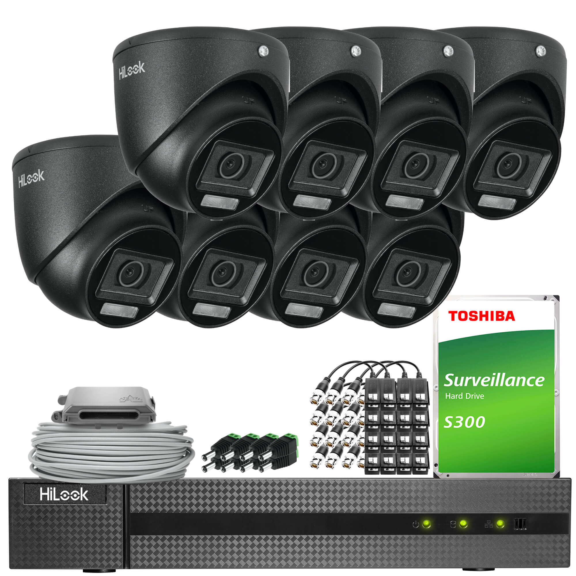 Zestaw do monitringu 4w1 HiLook by Hikvision 8x TVICAM-T8M-20DL Black 8Mpx Smart Hybrid-Light 30m
