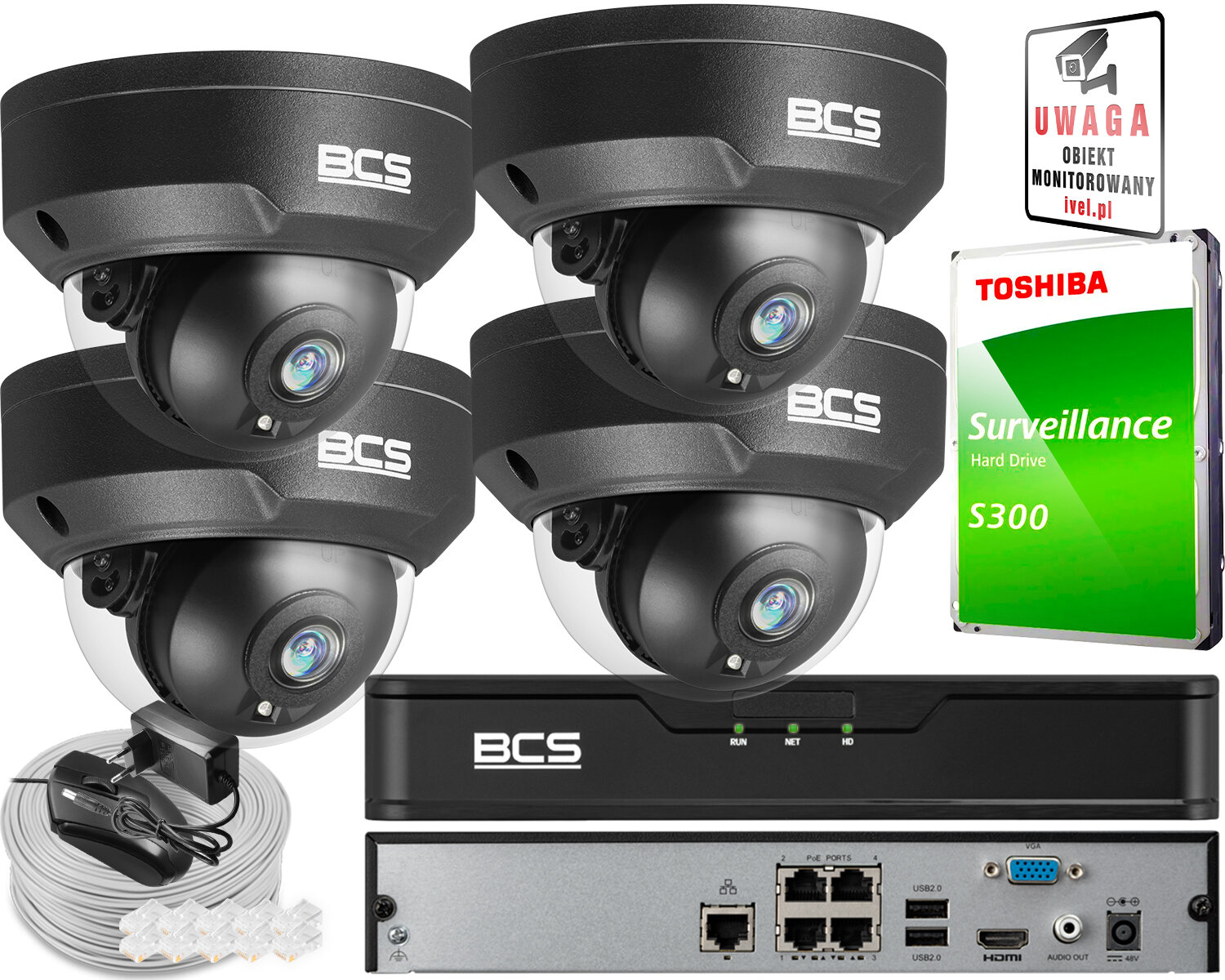 Zestaw do monitoringu 4x BCS-P-DIP25FSR3-Ai2-G 5Mpx IK10 IR 30m, Starlight, audio, wandaloodporna